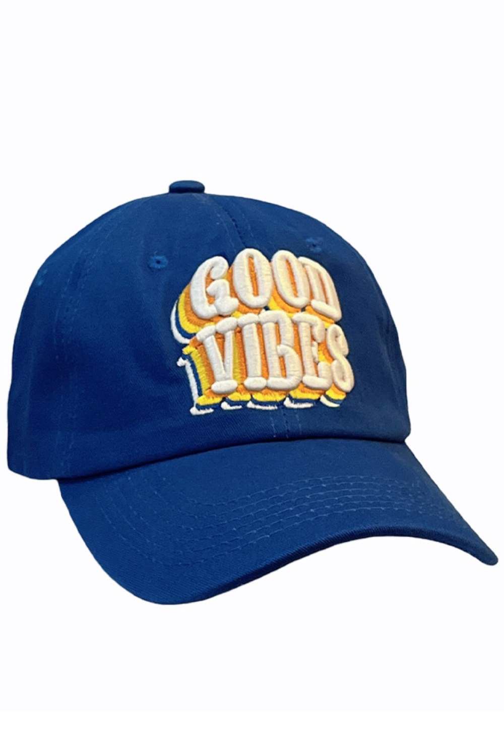 Blue Spread positive energy wherever you go with this GOOD VIBES Baseball Cap, designed to add a cheerful, laid-back touch to your outfit. Featuring a classic curved brim and comfortable fit, it’s perfect for everyday wear and effortless style.