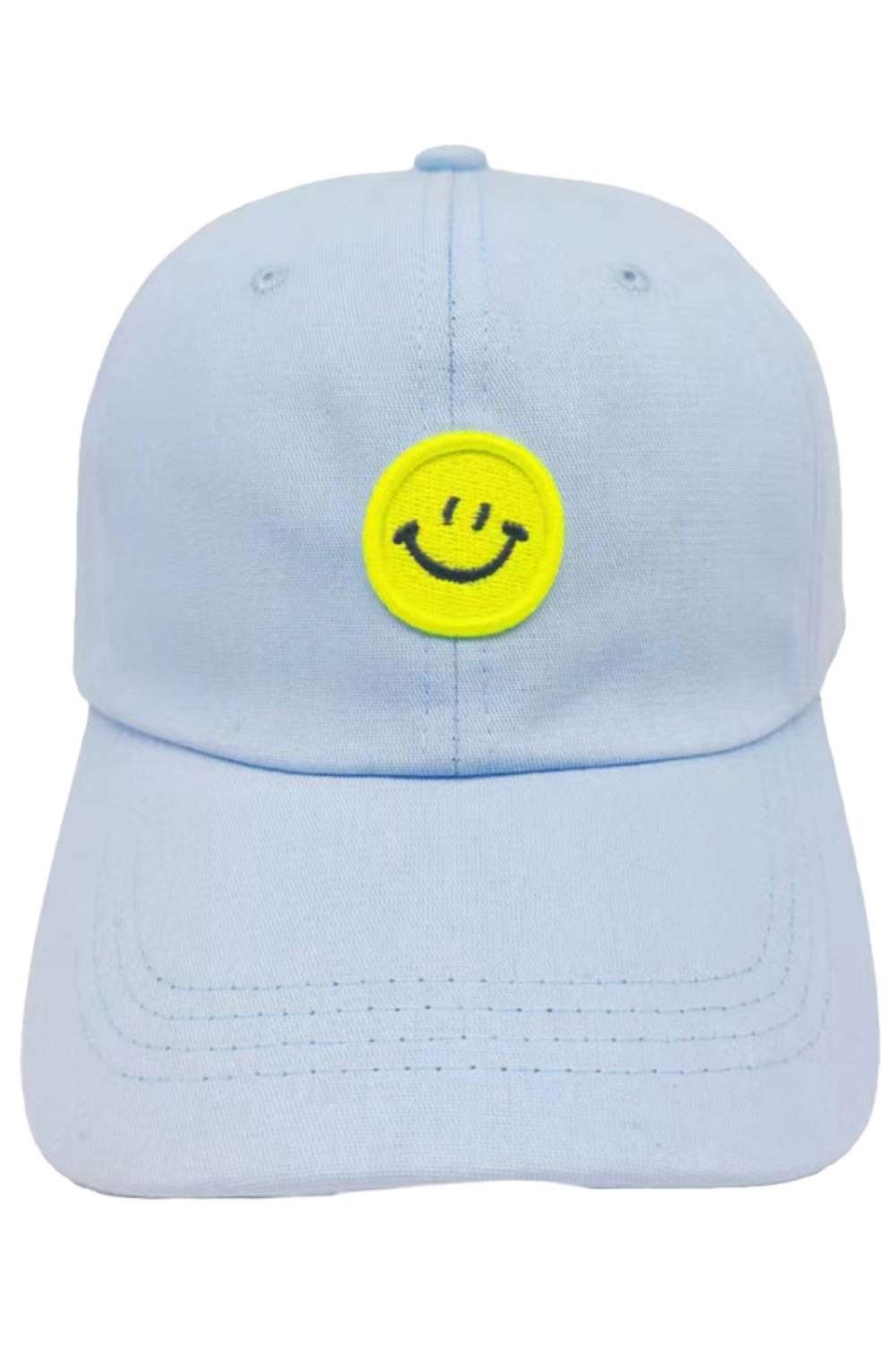Blue Add a pop of positivity to your look with this Happy Face Patch Pastel Tone Baseball Cap, featuring soft, soothing colors and a cheerful embroidered smiley patch. Lightweight and easy to style, it’s perfect for casual days, outdoor fun, and adding a playful touch to everyday outfits.