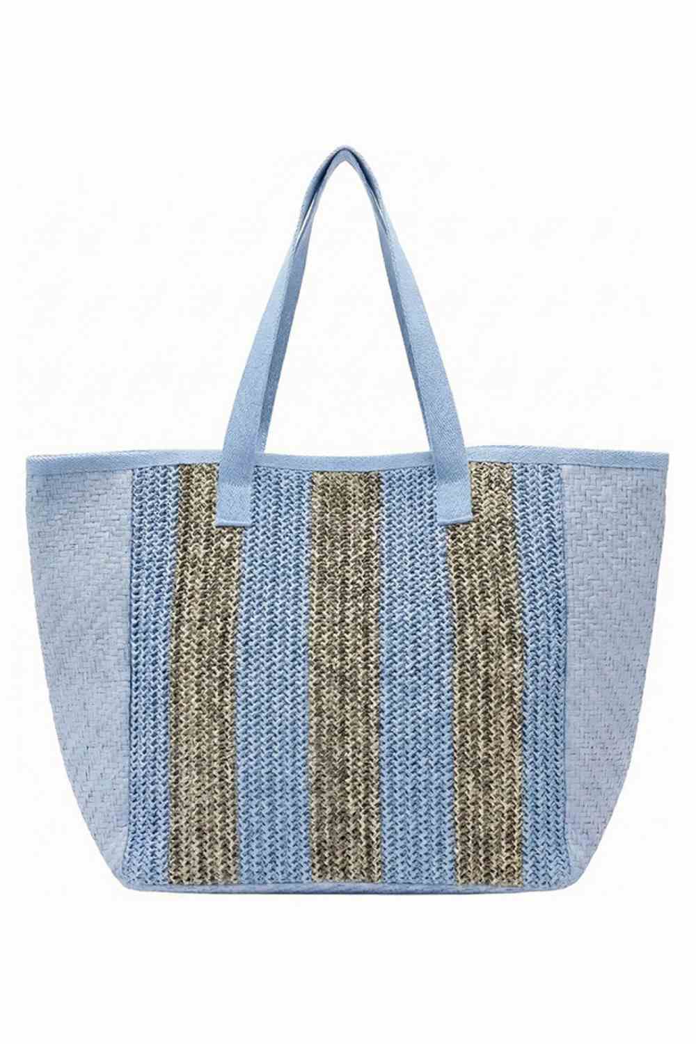 Blue Carry your essentials in timeless style with this Nautical Stripe Tote Bag. Featuring classic navy and white stripes, this spacious 22" x 14" x 8" bag is crafted from durable 100% polyester for everyday wear. The secure magnetic snap closure keeps your belongings safe, while an inner pocket provides convenient organization. Perfect for beach trips, shopping, or work, this versatile tote combines nautical charm with practical functionality.