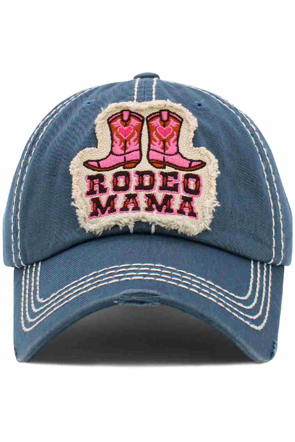 Blue The RODEO MAMA Washed Vintage Baseball Cap features a bold, western-inspired slogan with a perfectly worn-in vintage wash for a laid-back, confident look. Comfortable and easy to style, it’s ideal for everyday wear, country vibes, and casual outings.