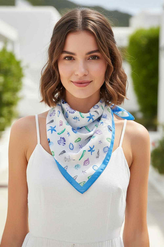 Blue Embrace coastal charm with this Sea Life Pattern Print Bandana Scarf. Featuring vibrant ocean-inspired designs, this lightweight silky scarf is perfect for any season wear it around your neck, as a headwrap, or tie it to your bag for instant style. The generous 27.5" x 27.5" square cut offers versatile styling options, while the smooth polyester fabric drapes beautifully without bulk. Effortless, breathable, and endlessly wearable.