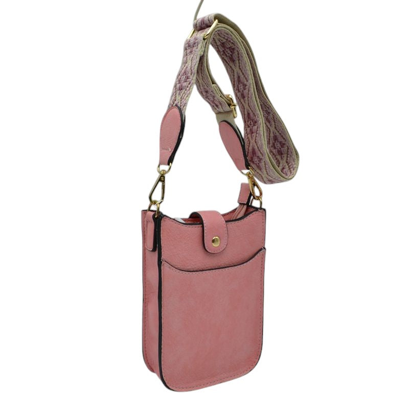 Vegan Leather Crossbody Bag with Adjustable Guitar Straps - Blush - Crossbody Bags