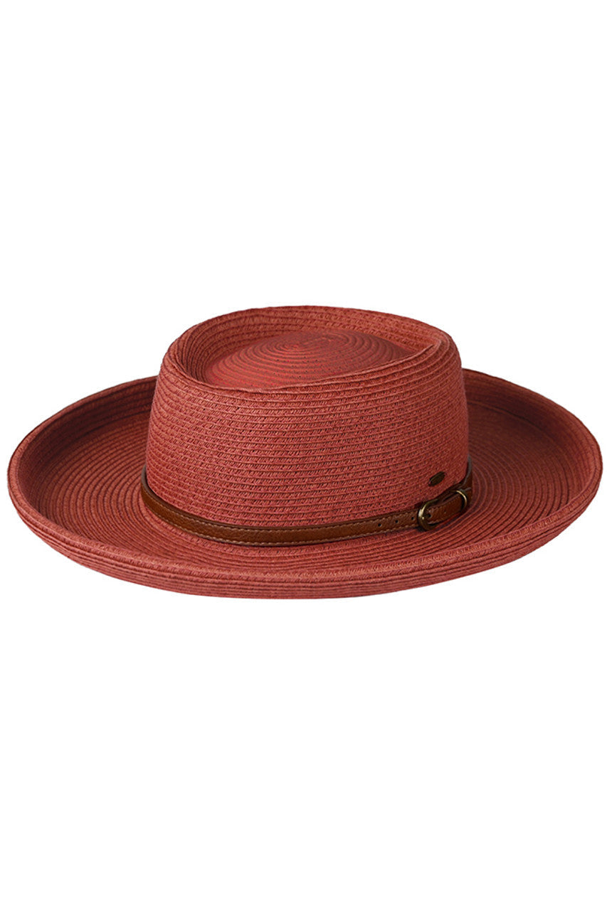 C.C Women's Vegan Leather Trim Boater Hat