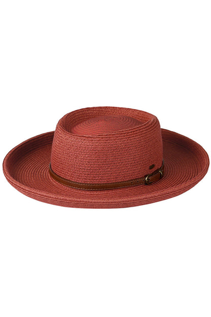C.C Women's Vegan Leather Trim Boater Hat
