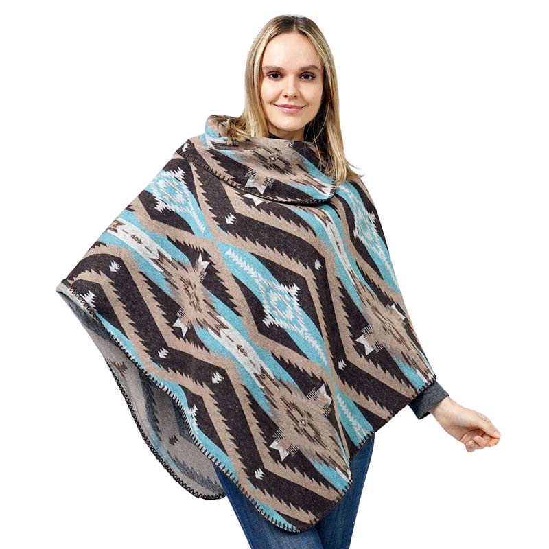 Brown Aztec Patterned Poncho, with the latest trend in ladies' outfit cover-up! the high-quality knit poncho is soft, comfortable, and warm but lightweight. Its beautiful color variation goes with every outfit. It's perfect for your daily, casual, party, or any outfit. A fantastic gift for your friends or family.