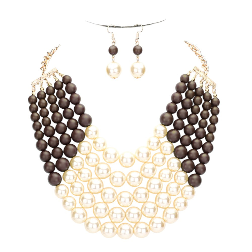 Chunky Multi Strand Pearl Bib Necklace