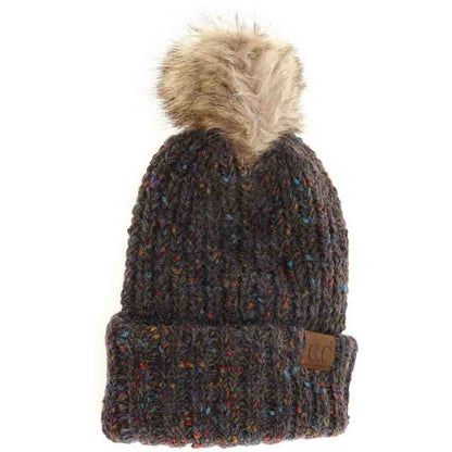 Confetti Mohair Ribbed Fur Pom C.C Beanie