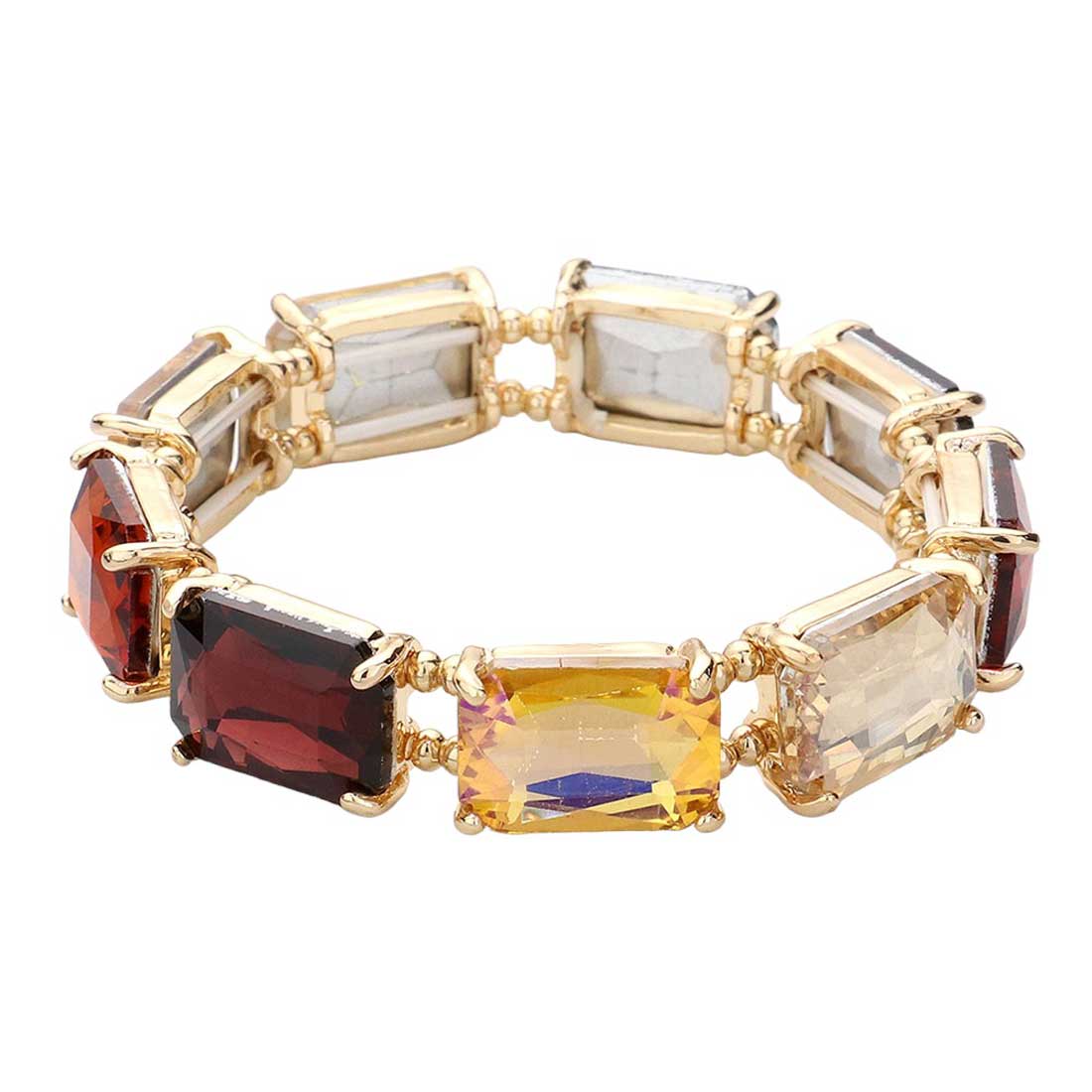 Brown Emerald Cut Stone Stretch Evening Bracelet, get ready with this Stretch Evening Bracelet to receive the best compliments on any special occasion. Put on a pop of color to complete your ensemble and make you stand out on special occasions. It looks so pretty, bright, and elegant on any special occasion.