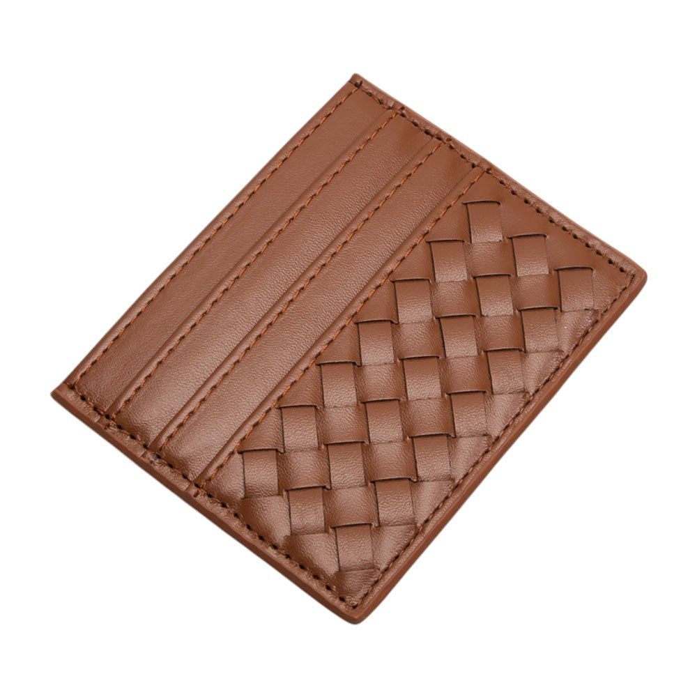 Brown Faux Leather Basket Weave Card Holder Wallet boasts a stylish basket weave design. Made from durable materials, it can securely hold multiple cards and cash while keeping a slim profile. Perfect for those looking for a sophisticated and functional accessory.