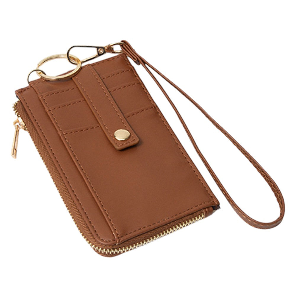 Faux Leather Basket Weave Flat Card Holder Wallet with Wristlet - Wallets