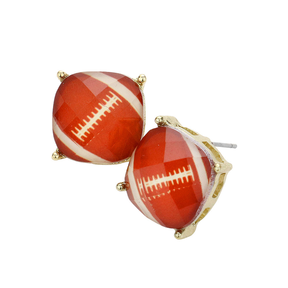 Brown Game Day Football Cushion Square Stud Earrings, are beautifully crafted with a plated brass base and coated in a clear enamel finish. Perfect gift for sports lovers, these stylish Game Day Football Cushion Square Stud Earrings are sure to make a statement. Perfect for football match day, Beach Party, and Party Earrings