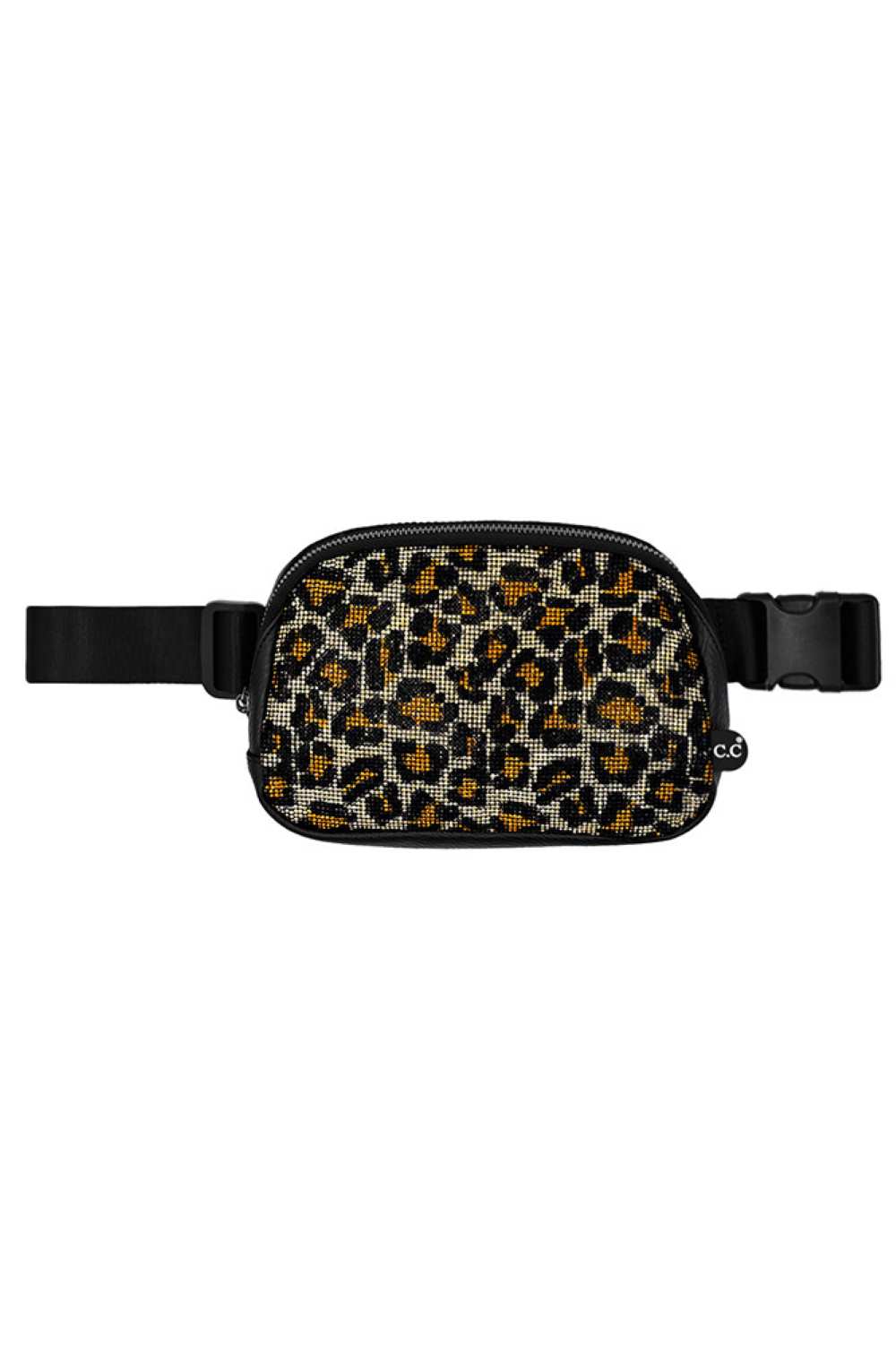 Brown Elevate your everyday carry with this eye-catching C.C Animal Print Rhinestone Crossbody Fanny Pack. Featuring a bold animal print design adorned with sparkling rhinestones, this compact pack combines style with functionality. The durable 50% PU and 50% polyester blend ensures lasting wear, while the crossbody strap keeps your essentials secure and hands-free. Perfect for festivals, travel, or casual outings, this 8.75" x 6" x 2" pack offers just enough space for your phone, keys, and small accessorie