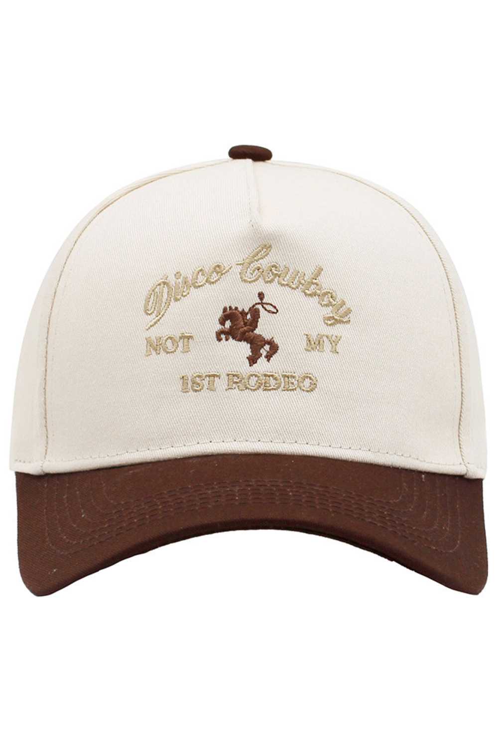 Brown Step into retro vibes with this DISCO COWBOY embroidered baseball cap. Featuring bold lettering on a classic two-tone design, it's the perfect statement piece for music lovers and vintage enthusiasts. Crafted from 100% cotton for breathable comfort all day long. One size fits most. Made in China.