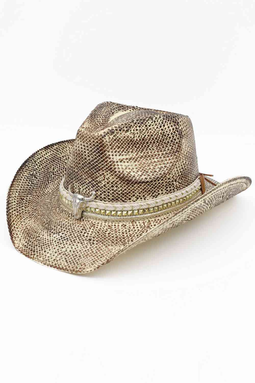 Brown Embrace authentic Western style with this handmade vintage cowboy hat, featuring a striking silver bull head emblem and multi-band design. Crafted from 100% paper, this lightweight hat delivers classic cowgirl charm with a modern edge. Perfect for rodeos, festivals, or everyday wear, it captures the spirit of the Old West while remaining comfortable and breathable. A timeless accessory that stands out from the crowd.
