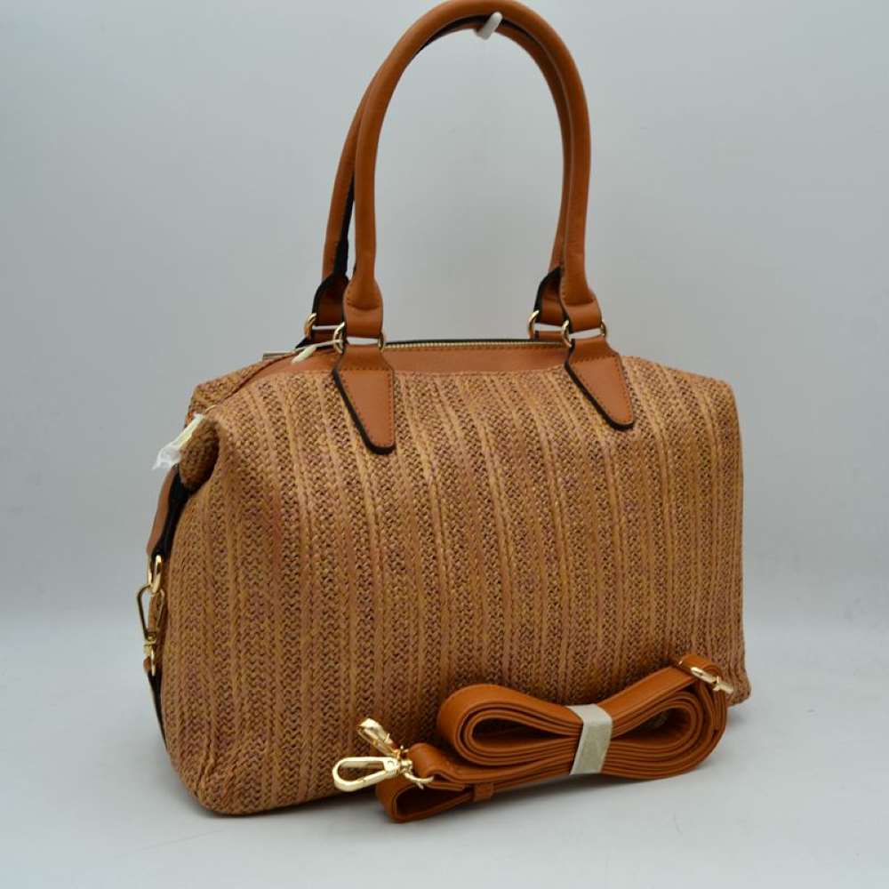 Woven Straw Boston Bag with Top Handles