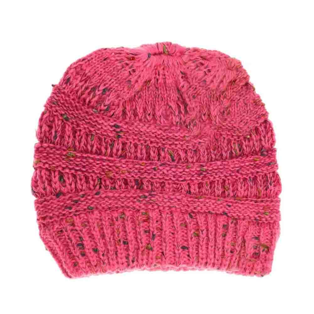 BubbleGumPink Flecked Ombre CC Beanie Tail offers expert craftsmanship with its soft, flecked yarn that creates a subtle ombre effect. Designed to comfortably fit all head sizes, this beanie tail provides warmth while allowing the perfect ponytail or bun to peek through, combining practicality with style. Ideal for cooler days, it’s a functional accessory that seamlessly blends comfort with a modern, casual look. 
