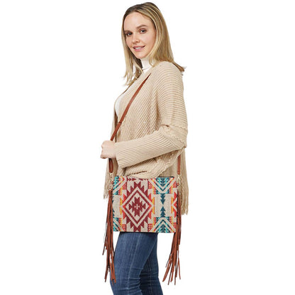 Burgundy Aztec Patterned Tassel Wristlet Clutch Crossbody Bag, simple and leisurely, elegant and fashionable, suitable for women of all ages, and lightweight to carry around all day. Perfect for traveling, beach, parties, shopping, camping, dating, and other outdoor activities in daily life.