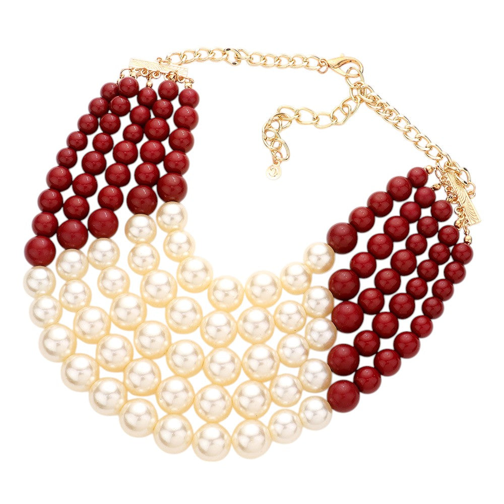 Chunky Multi Strand Pearl Bib Necklace
