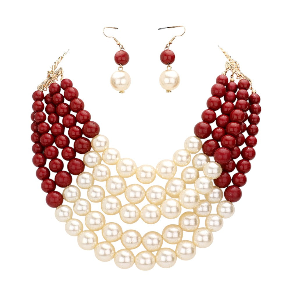 Chunky Multi Strand Pearl Bib Necklace