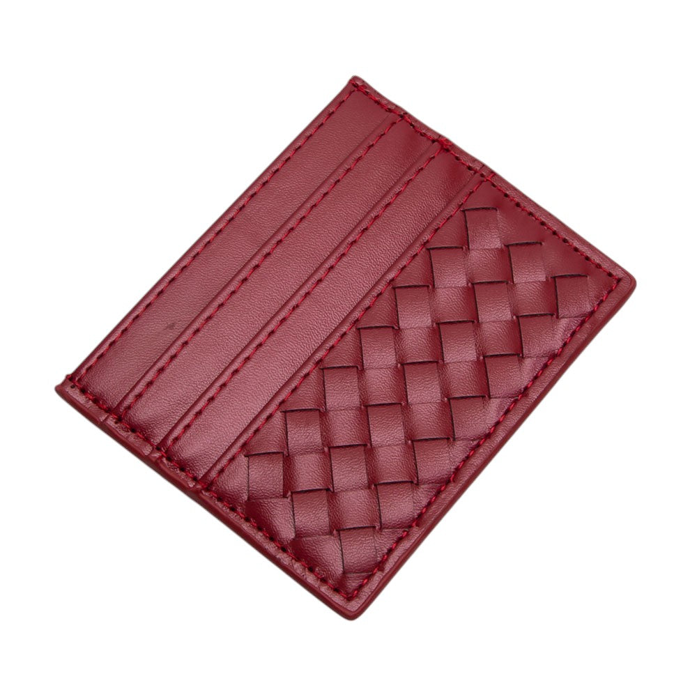 Burgundy Faux Leather Basket Weave Card Holder Wallet boasts a stylish basket weave design. Made from durable materials, it can securely hold multiple cards and cash while keeping a slim profile. Perfect for those looking for a sophisticated and functional accessory.