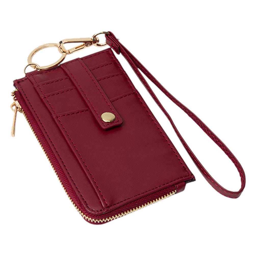 Faux Leather Basket Weave Flat Card Holder Wallet with Wristlet - Wallets