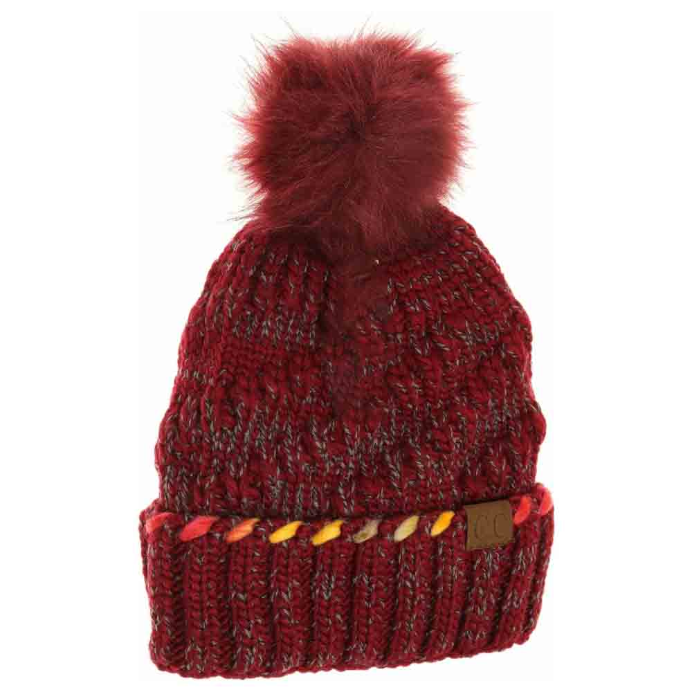 Burgundy Fuzzy Lined Ombre Thread Accent Pom CC Beanie combines advanced comfort with subtle style. Featuring a plush fuzzy lining for enhanced warmth, its expertly crafted ombre thread details provide a sophisticated gradient effect. Finished with a classic pom, this beanie delivers both functional insulation and refined design, ideal for elevating cold-weather attire. 
