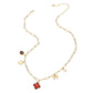 Burgundy Gold Quatrefoil Bow Heart Pearl Charm Station Paperclip Chain Necklace is expertly crafted with a unique design, combining a delicate paperclip chain with charming quatrefoil, bow, and pearl details. Made with high-quality materials, this necklace is elegant and versatile, perfect for any occasion.