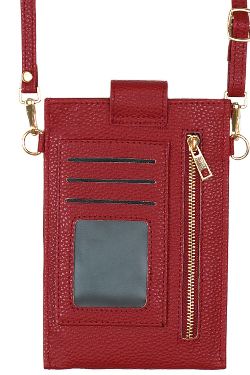Solid Cellphone Crossbody With Clear Window features a clear window that allows easy access to your phone’s screen without removing it from the case. Designed for convenience and security, it keeps your device visible and protected while you’re on the move. The crossbody strap offers hands-free comfort, making it ideal for travel, errands, or daily use. Durable materials ensure long-lasting wear, combining functionality with a sleek, minimalist design. 