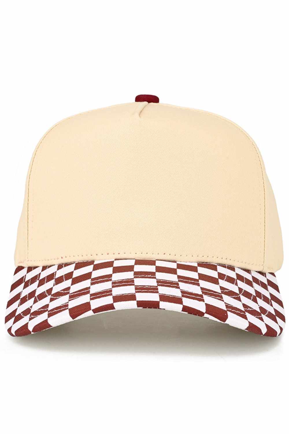 Burgundy Classic checkboard pattern meets modern style with this two-tone canvas trucker hat from C.C. Crafted from 100% cotton for breathable comfort, this snapback design offers a one-size-fits-all fit with a 22.5" circumference. The structured canvas construction and contrasting color blocking create an effortlessly cool look perfect for casual outings, outdoor adventures, or everyday wear. Adjustable snapback closure ensures a secure, customizable fit for all head sizes. Made in Vietnam with quality cra