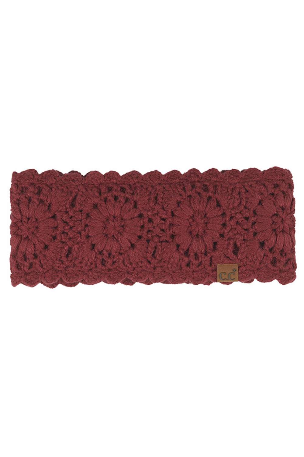 Burgundy Wrap your head in cozy comfort with this charming C.C Flower Pattern Crocheted Headwrap. Featuring an intricate flower design crafted from soft 100% acrylic, this winter headband offers warmth without the bulk. The generous 10" x 4" dimensions provide a perfect fit for one size, making it an easy grab-and-go accessory for chilly days. Whether you're heading out for errands or settling in at home, this versatile headwrap adds a touch of style while keeping you snug and warm.