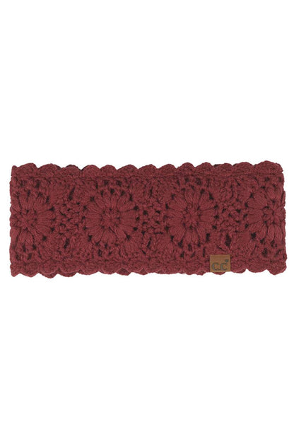 Burgundy Wrap your head in cozy comfort with this charming C.C Flower Pattern Crocheted Headwrap. Featuring an intricate flower design crafted from soft 100% acrylic, this winter headband offers warmth without the bulk. The generous 10" x 4" dimensions provide a perfect fit for one size, making it an easy grab-and-go accessory for chilly days. Whether you're heading out for errands or settling in at home, this versatile headwrap adds a touch of style while keeping you snug and warm.