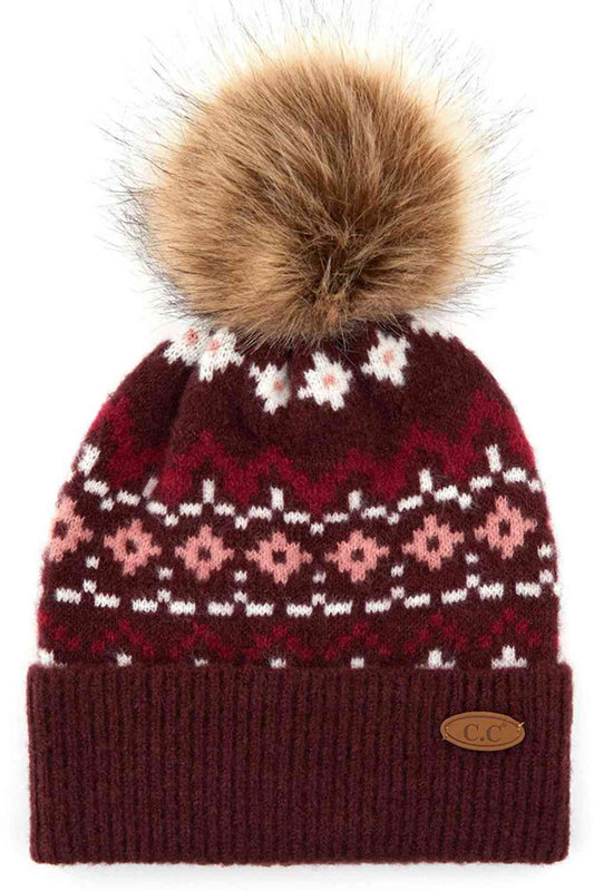 Burgundy Elevate your winter wardrobe with the C.C Geo-Ethnic Pattern Beanie Hat, featuring a striking geometric design inspired by global aesthetics. The blend of 75% acrylic, 22% nylon, and 3% polyurethane creates a durable, stretchy fabric that moves with you while maintaining its shape. Perfect for layering or wearing solo, this beanie delivers warmth and contemporary flair for any season.