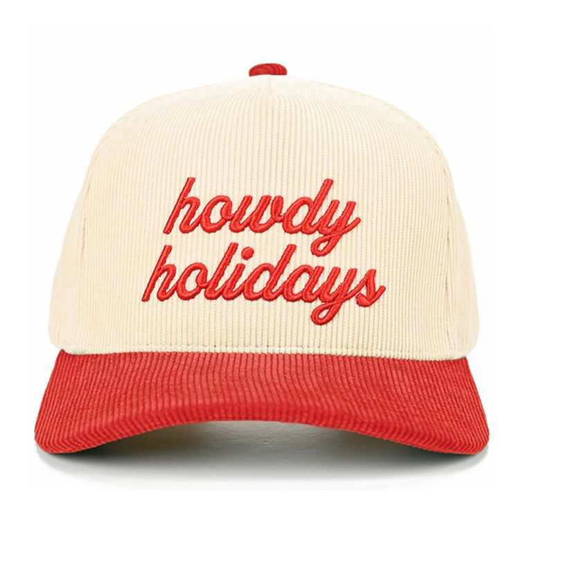 Red The C.C HOWDY HOLIDAYS Letter Trucker Cap features cheerful holiday-themed embroidered lettering for a fun, festive look. With a breathable mesh back and adjustable snap closure, it provides lightweight comfort and a customizable fit for everyday wear.