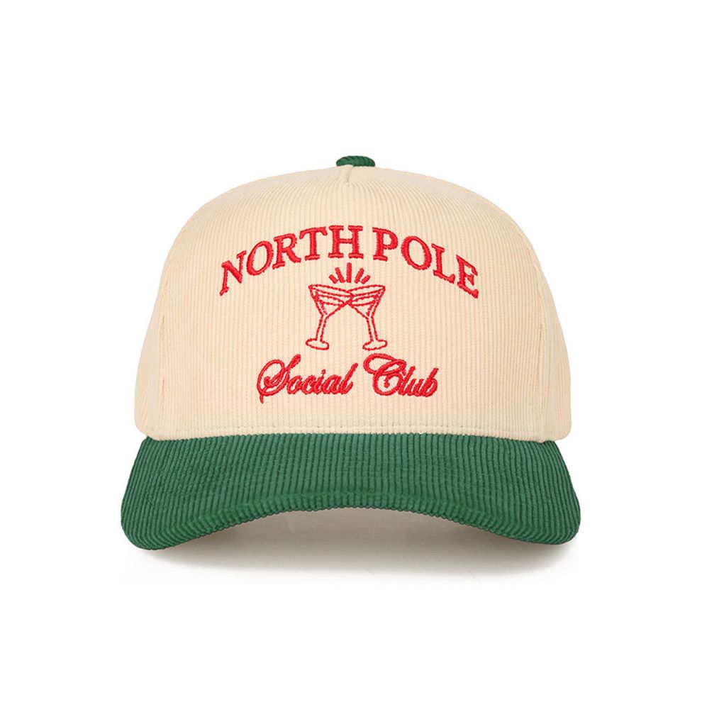 Green The C.C NORTH POLE SOCIAL CLUB Letter Trucker Cap showcases playful embroidered lettering that adds a festive touch to any casual outfit. Designed with a breathable mesh back and adjustable snap closure, it offers all-day comfort and a secure, customizable fit.