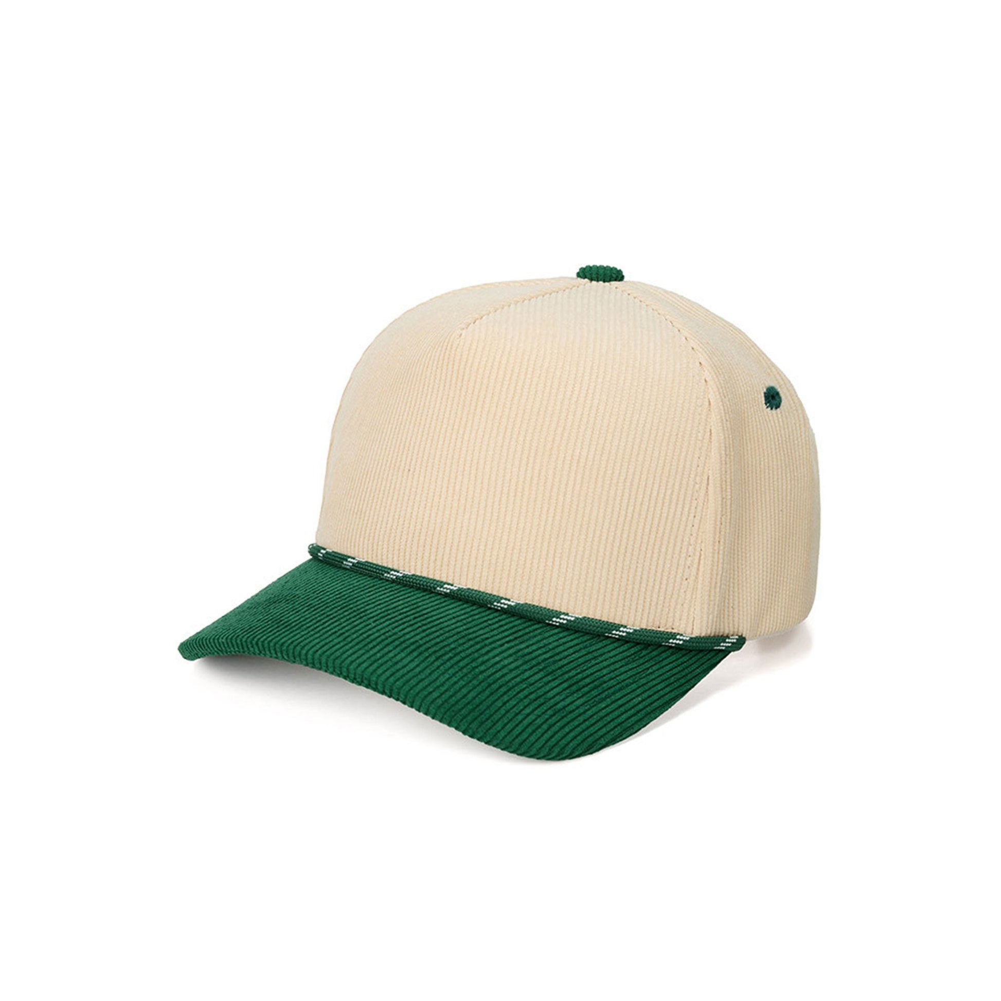 Green The C.C Two-Tone Rope on Two-Tone Corduroy Trucker Hat Baseball Cap showcases a textured corduroy front with a contrasting rope accent for a trendy, retro-inspired style. Finished with a breathable mesh back and adjustable snap closure, it offers lightweight comfort and an easy, customizable fit for everyday wear.