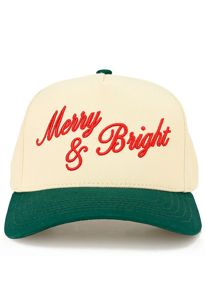 Dark Green The C.C Merry &amp; Bright Letter Two-Tone Trucker Cap features a festive “Merry &amp; Bright” letter design with a stylish two-tone color combination for a cheerful, seasonal look. Designed with a breathable mesh back and adjustable snap closure, it offers lightweight comfort and a customizable fit for everyday wear.