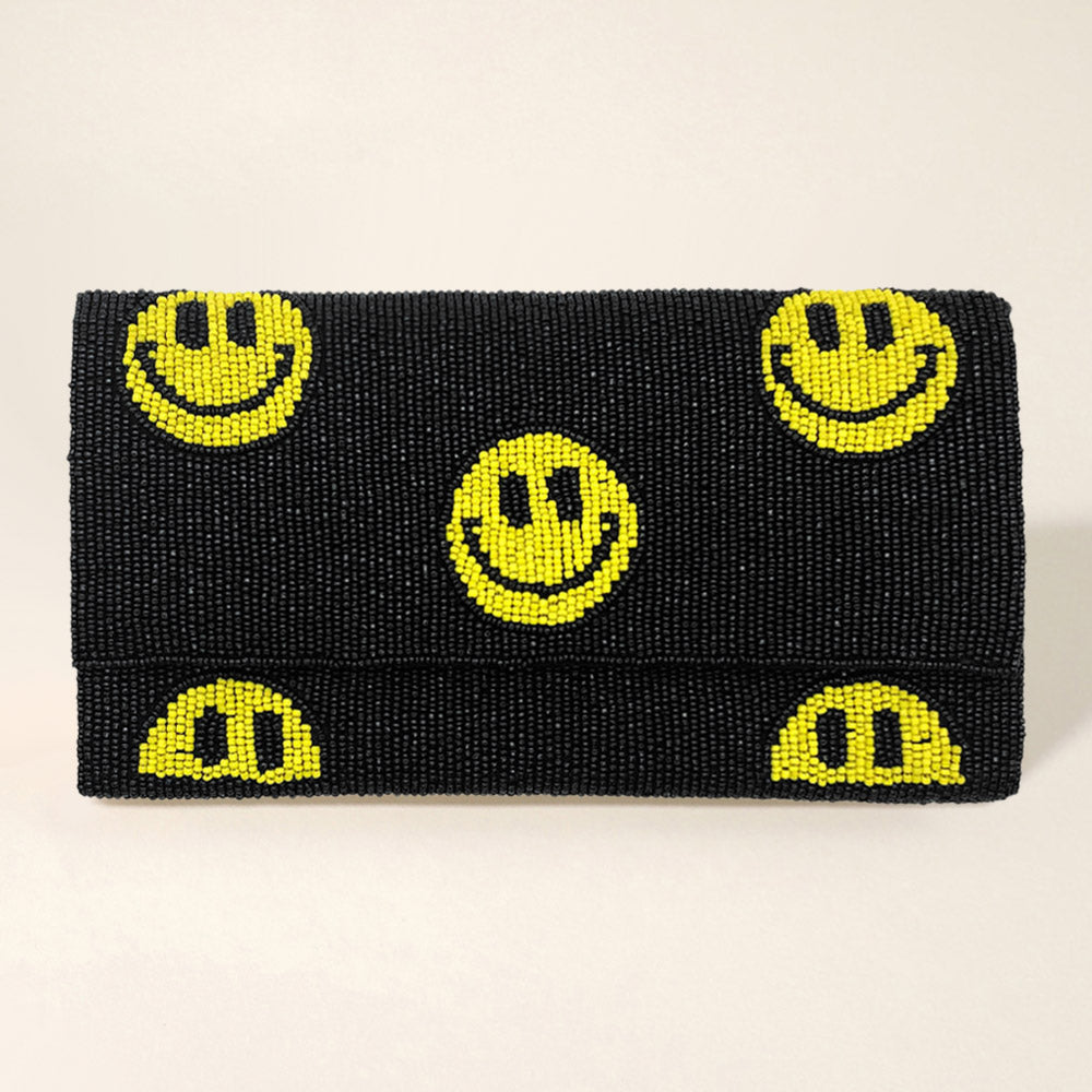 Madeline Love Black Smile Patterned Seed Beaded Clutch / Crossbody Bag - Bags & Wallets