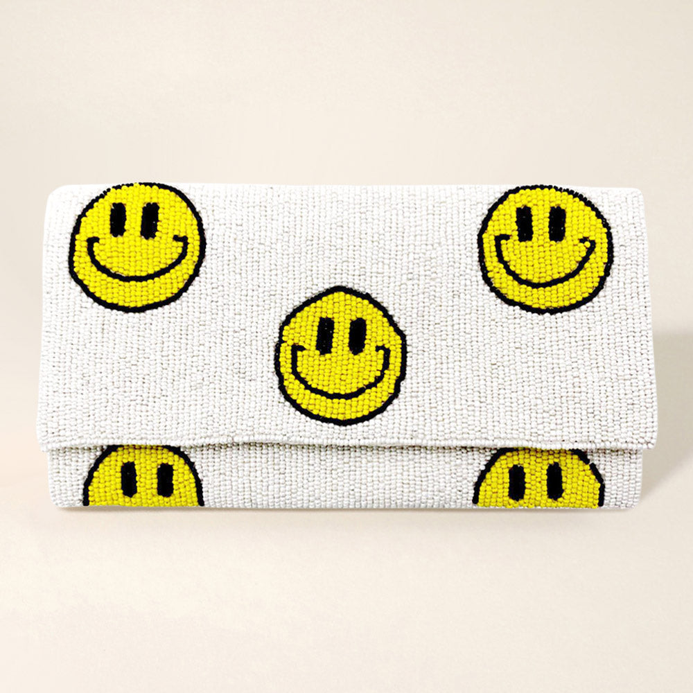 Madeline Love White Smile Patterned Seed Beaded Clutch / Crossbody Bag - Bags & Wallets