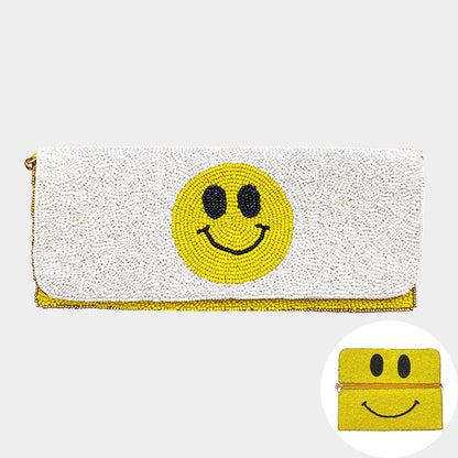 Madeline Love White Seed Beaded Smile Clutch / Shoulder Bag - Bags & Wallets
