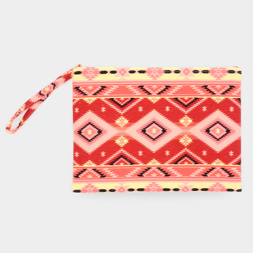 Madeline Love Coral Tribal Patterned Pouch Clutch Bag - Bags & Wallets