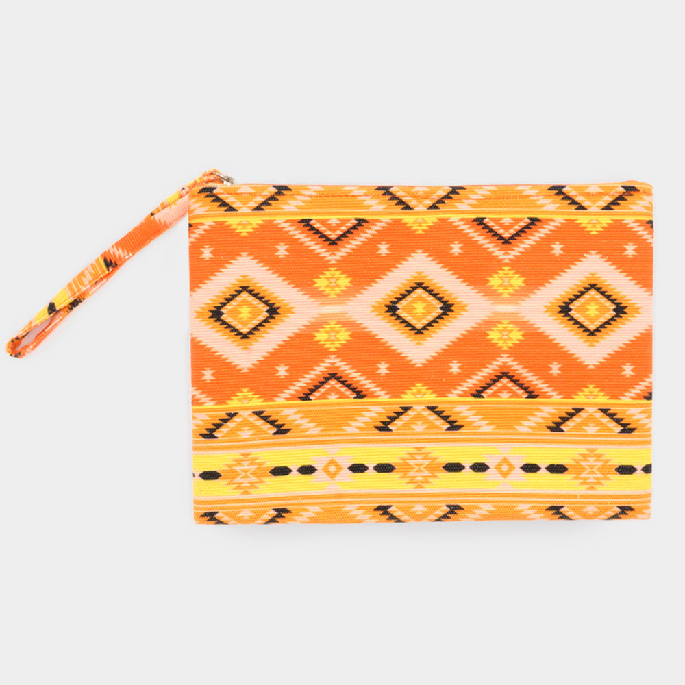 Madeline Love Yellow Tribal Patterned Pouch Clutch Bag - Bags & Wallets