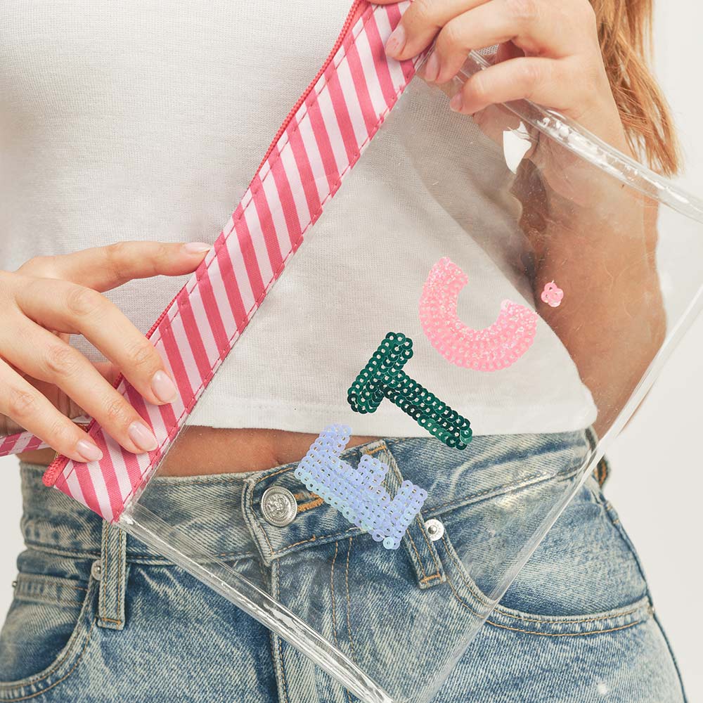 Madeline Love Pink ETC Sequin Message Wristlet Transparent Clutch Bag - Bags & Wallets