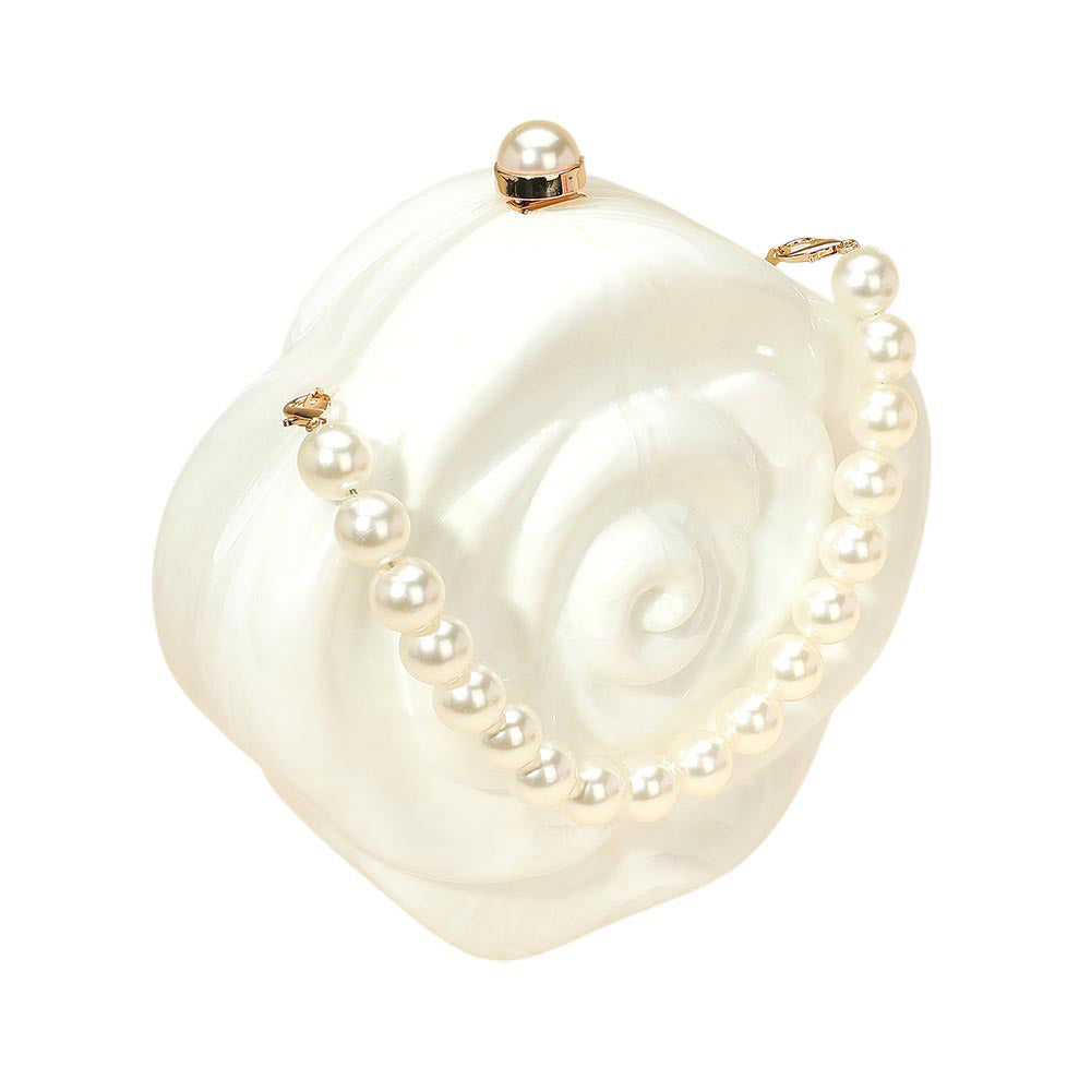 Madeline Love White Pearl Beaded Handle Rose Clutch Bag Crossbody Bag - Bags & Wallets - desc