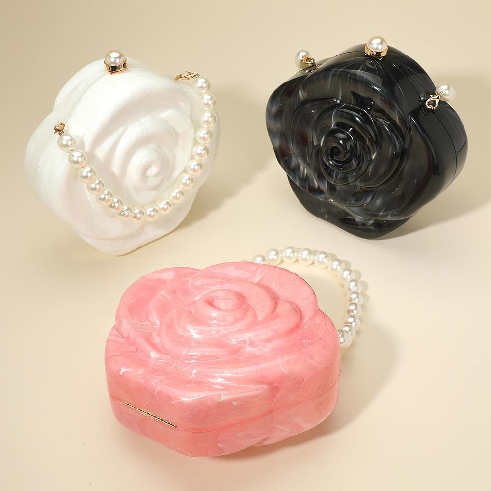 Madeline Love White Pearl Beaded Handle Rose Clutch Bag Crossbody Bag - Bags & Wallets - extra