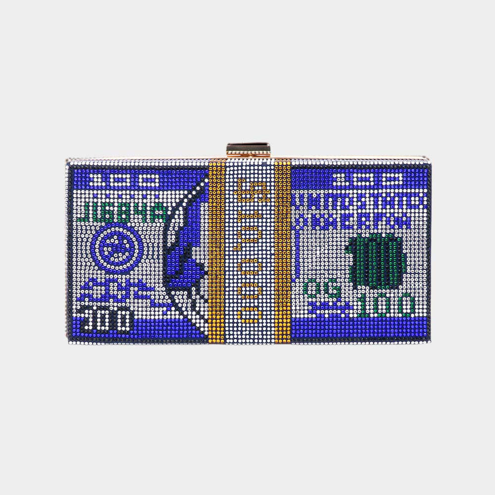 Madeline Love Royal Blue 10K USD Money Rhinestone Clutch Bag - Bags & Wallets