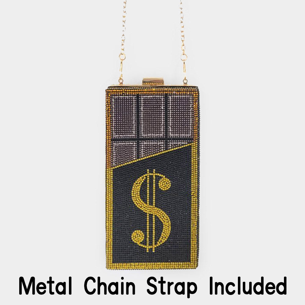 Madeline Love Black Bling Dollar Sign Chocolate Vertical Clutch Bag - Bags & Wallets - extra