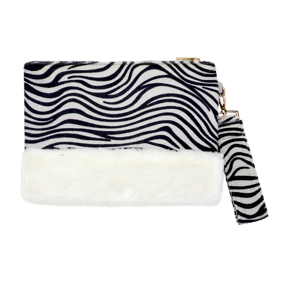 Madeline Love White Zebra Animal Print Fur Clutch Bag - Bags & Wallets - desc