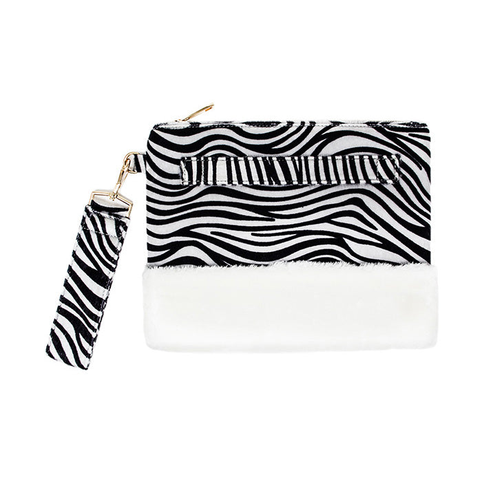 Madeline Love White Zebra Animal Print Fur Clutch Bag - Bags & Wallets - extra