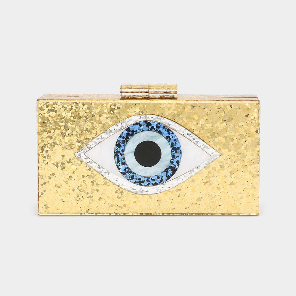 Madeline Love Gold Glittered Evil Eye Clutch Crossbody Bag - Bags & Wallets