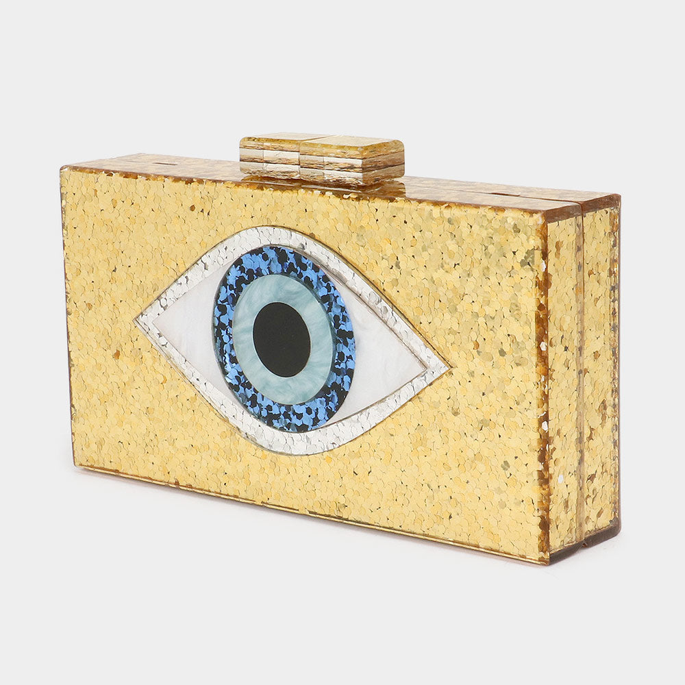 Madeline Love Gold Glittered Evil Eye Clutch Crossbody Bag - Bags & Wallets - desc